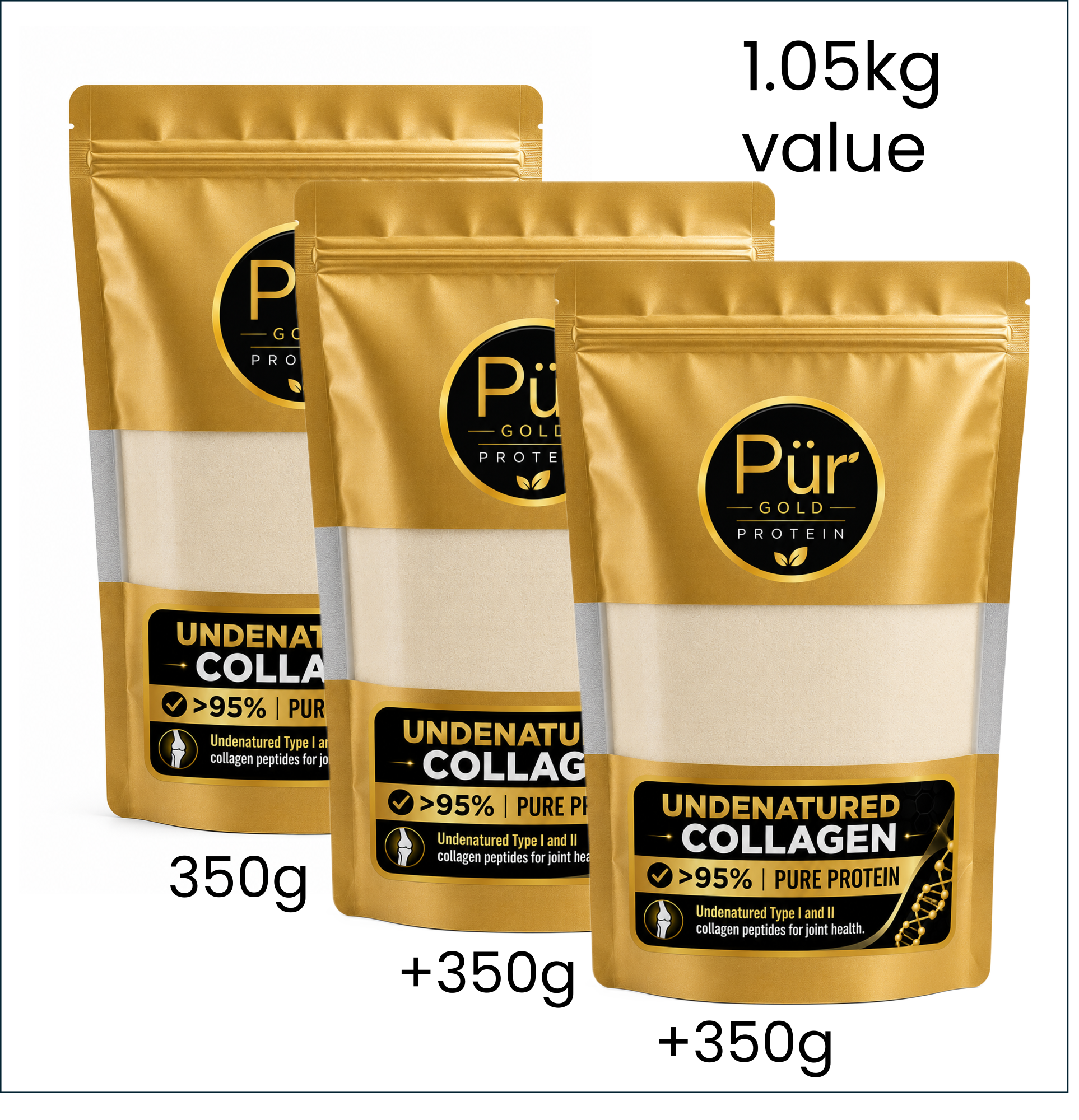 1.05kg PürGold Undenatured Collagen 3 pack combo